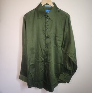 Savile Row Olive Green Long Sleeved Button Up Dress Shirt, Men's Size Large